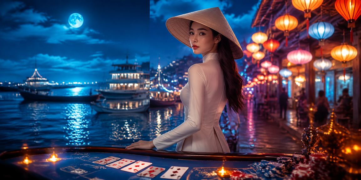 Bối cảnh Côn Đảo với baccarat minh họa trò chơi trên điện thoại